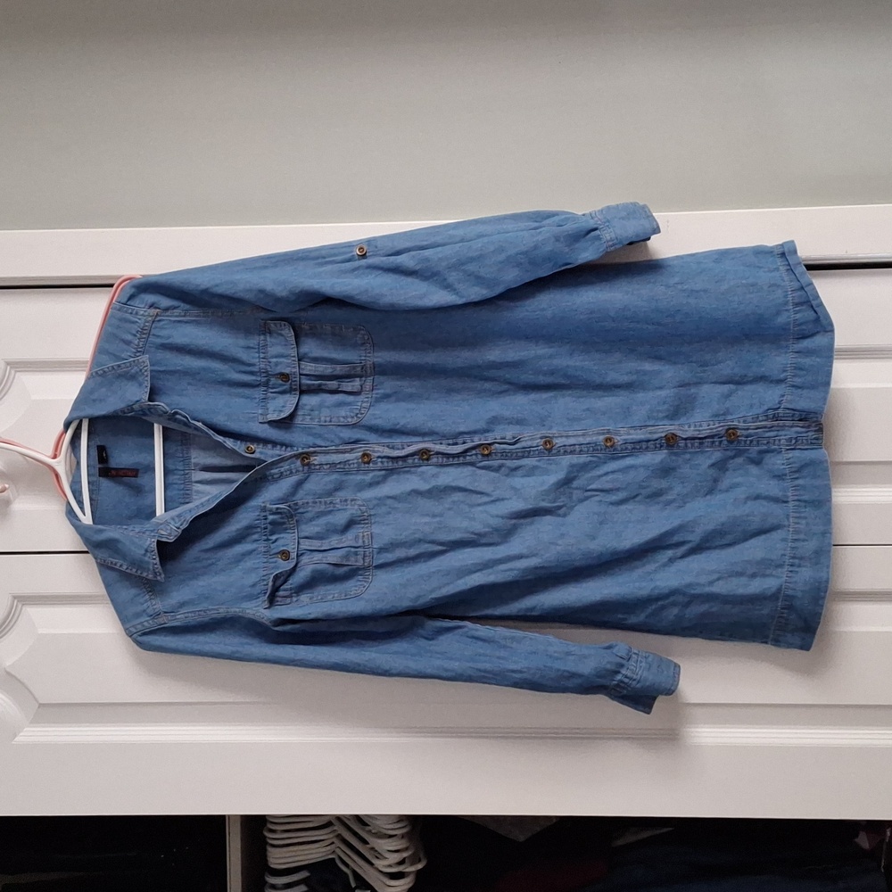 Button down long denim shirt